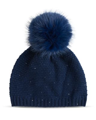 Lurex Wave & Pom Pom Knit Hat
