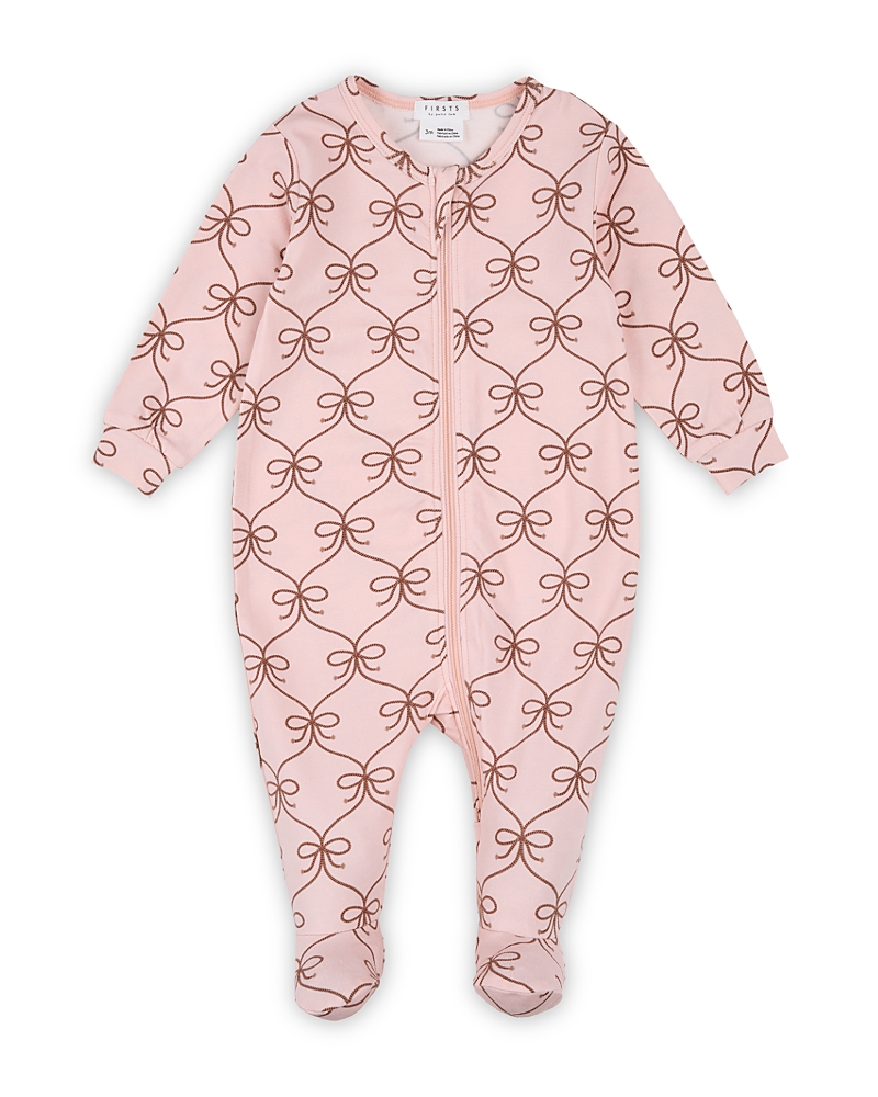 Firsts By Petit Lem Girls' Lasso Bow Print Knit Sleeper Footie - Baby In Pink