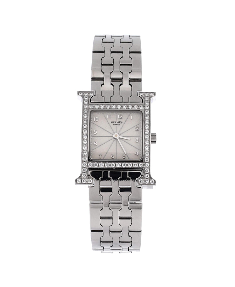 Pre-Owned HERMES Heure H Quartz Watch in Stainless Steel with Diamond Bezel 21mm