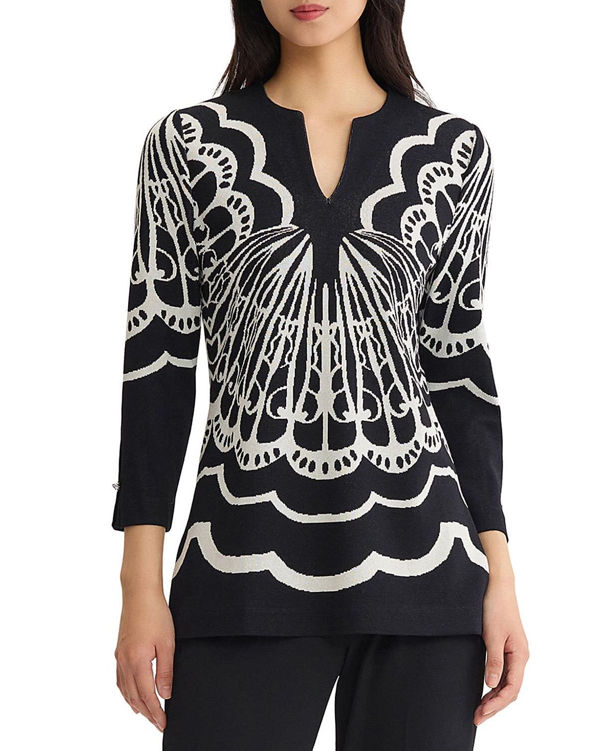 Ming Wang Feminine Soft Jacquard Knit Tunic