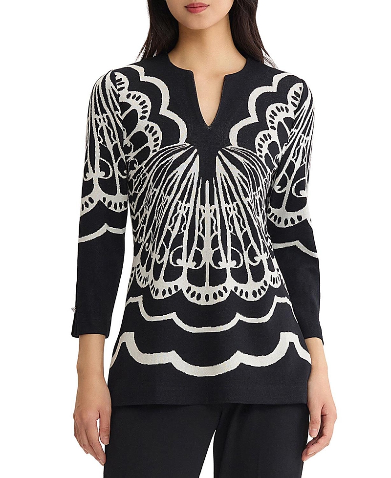 Ming Wang Feminine Soft Jacquard Knit Tunic
