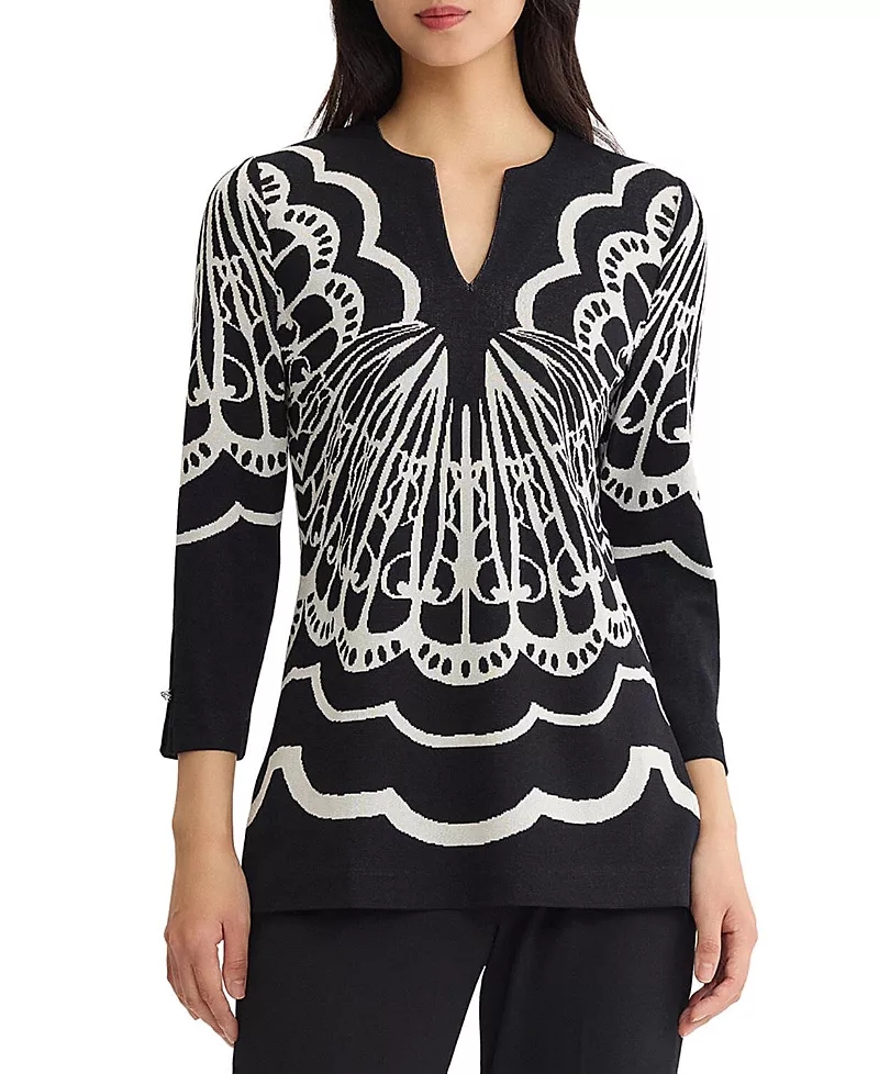 Ming Wang Feminine Soft Jacquard Knit Tunic