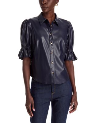 Fiona Lite Faux Leather Flare Cuff Top