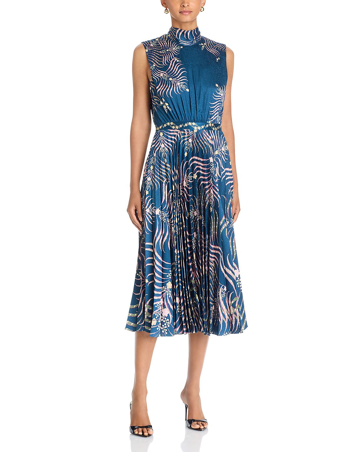 Saloni Fleur Stand Collar Sleeveless Dress