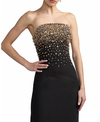 Beaded Strapless Crepe Midi Dress