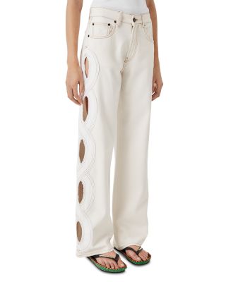 Tressé Tresse Pouja Cotton Mid Rise Wide Leg Jeans In Off White