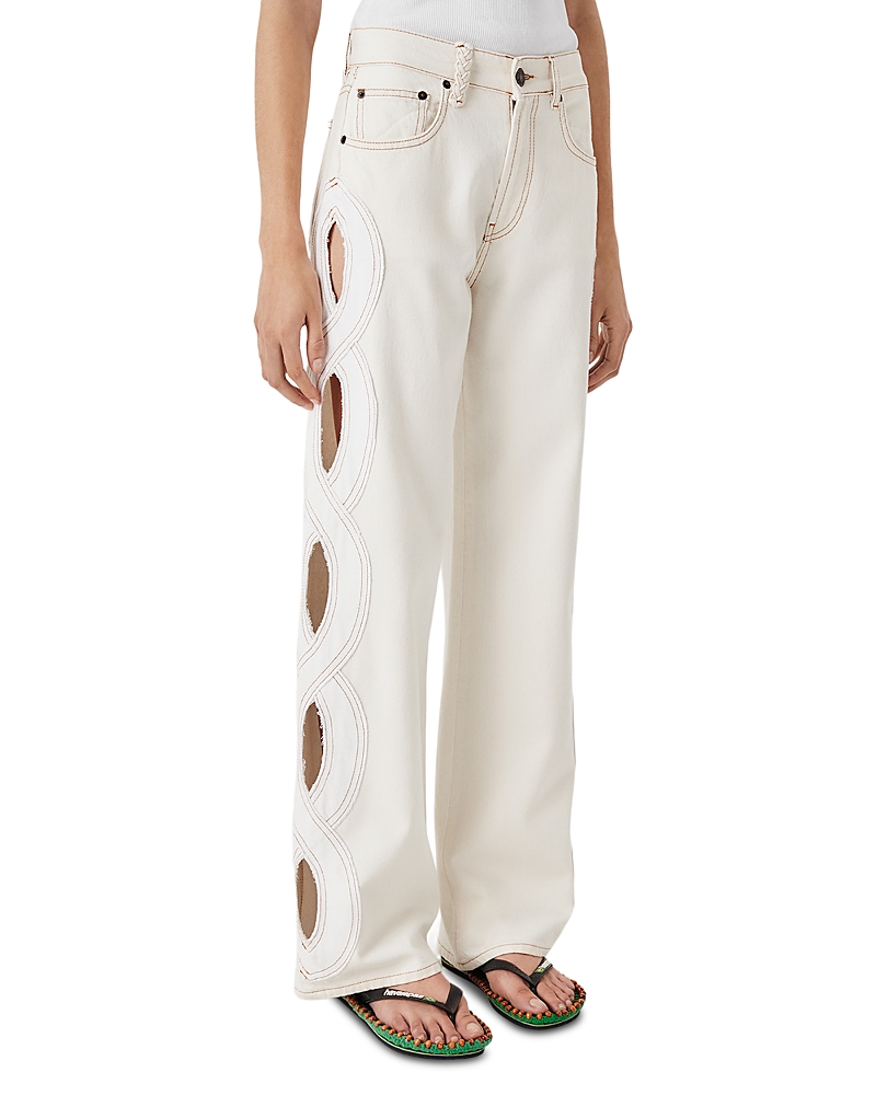 TRESSE Pouja Cotton Mid Rise Wide Leg Jeans in Off White