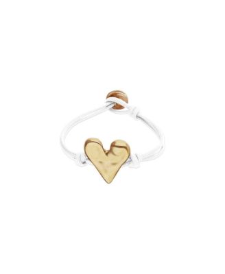  White Leather Bracelet with  Gold-Plated Heart Detail