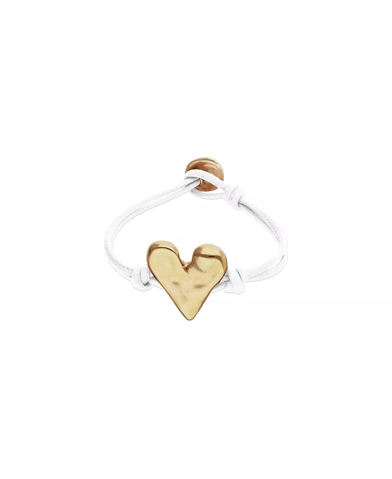 UNOde50 White Leather Bracelet with Gold-Plated Heart Detail