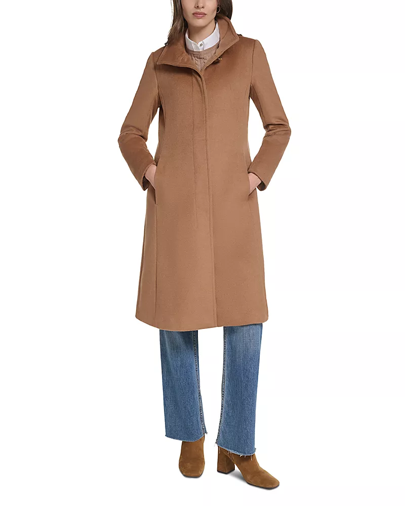 Cole Haan Stand Collar Wool Blend Coat