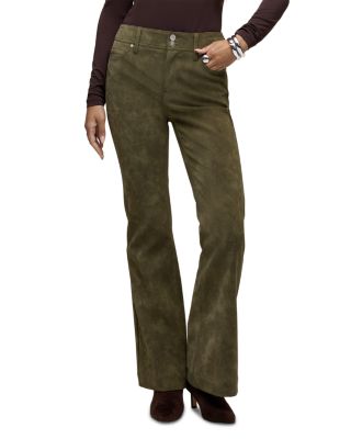 Dani Faux Suede High Rise Flare Jeans in Army Green