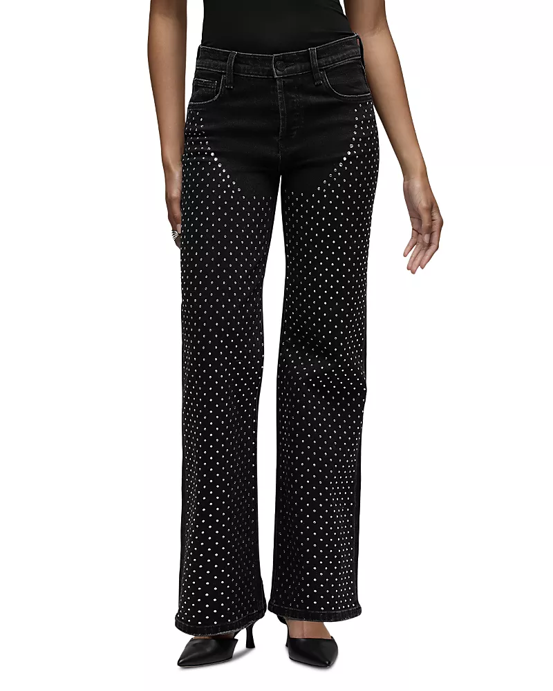 Hudson Rosie Embellished High Rise Wide Leg Jeans in Rodeo Bling