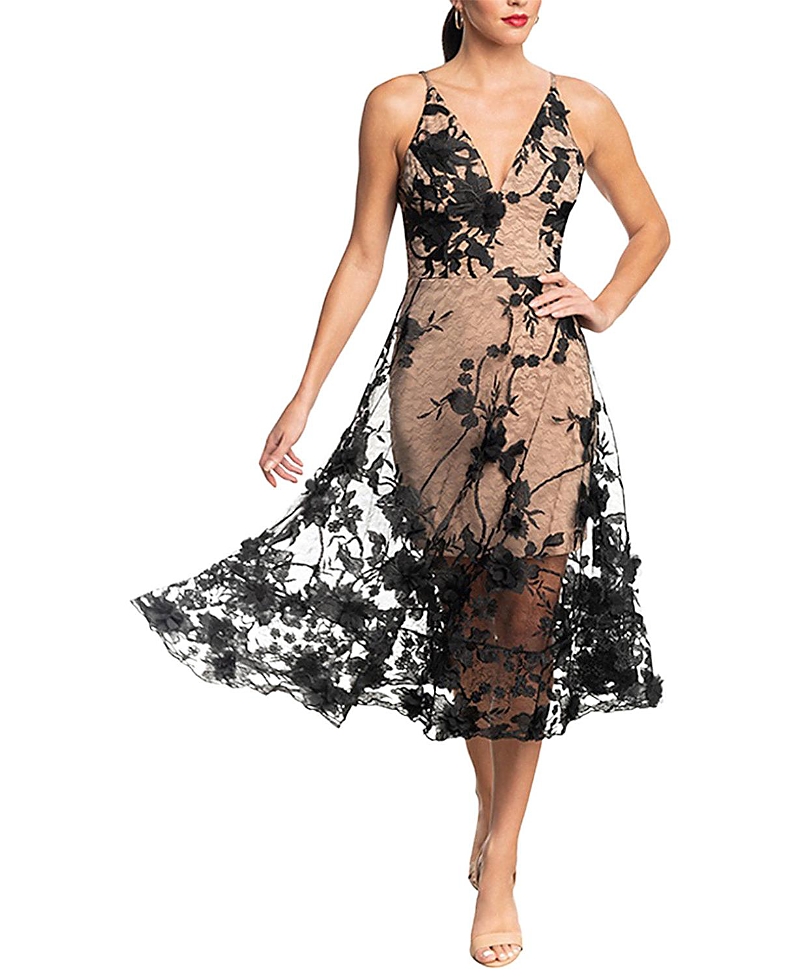 Dress The Population Audrey 3D Floral Embroidered V-Neck Dress