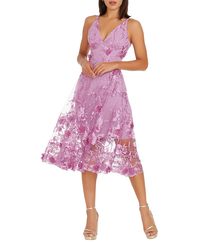 Dress The Population Audrey 3D Floral Embroidered V-Neck Dress