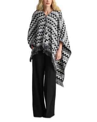 ZigZag Stripes Frayed Hem Poncho