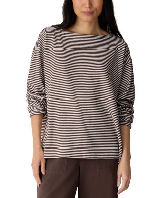 Eileen Fisher Striped Bateau Neck Boxy Top