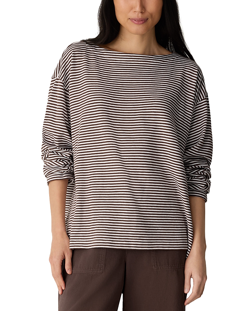 Eileen Fisher Striped Bateau Neck Boxy Top