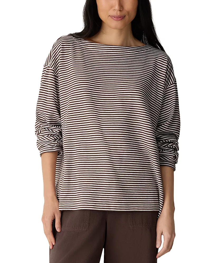 Eileen Fisher Striped Bateau Neck Boxy Top