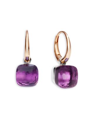 18K White & Rose Gold Nudo Amethyst Dangle Hoop Earrings