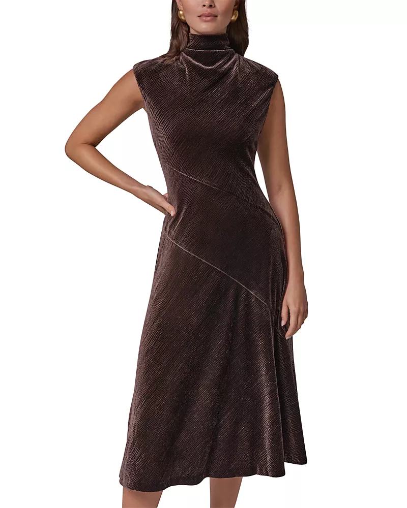 Donna Karan New York Crinkled Velvet Mock Neck A Line Dress