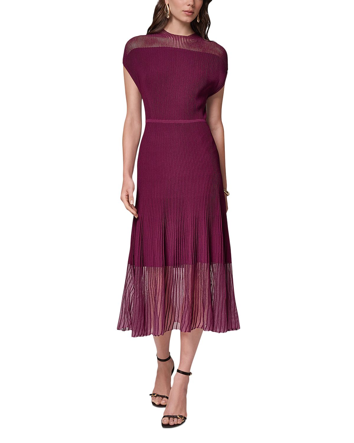 Donna Karan Sheer Panel Mock Neck Midi Sweater Dress