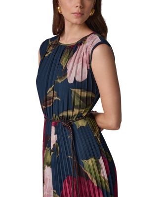 Printed Chiffon Pleated A Line Midi Dress - thumbnail 4
