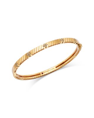 18K Yellow Gold Love in Verona Diamond Ridged Bangle Bracelet, 0.09 tcw