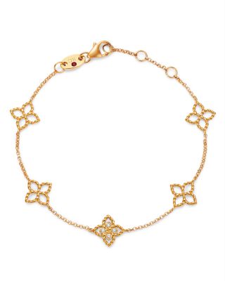 18K Yellow Gold Princess Diamond Five Flower Station Bracelet, 0.03 tcw
