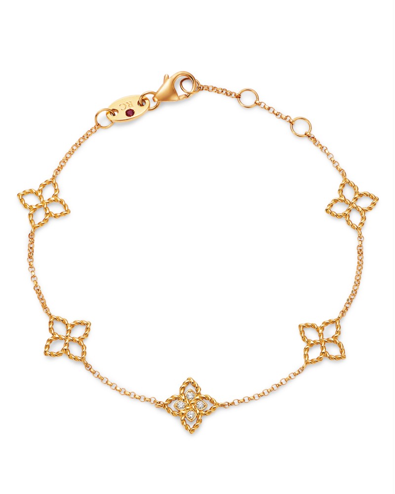 Roberto Coin 18K Yellow Gold Princess Diamond Five Flower Station Bracelet, 0.03 tcw by Bloomingdale's