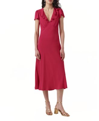 Kimmy Frill Neck Crepe Midi Dress