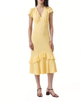 Corinne Frill Crepe Midi Dress