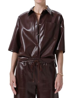 Citizens of Humanity Frances Cropped Faux Leather Shirt