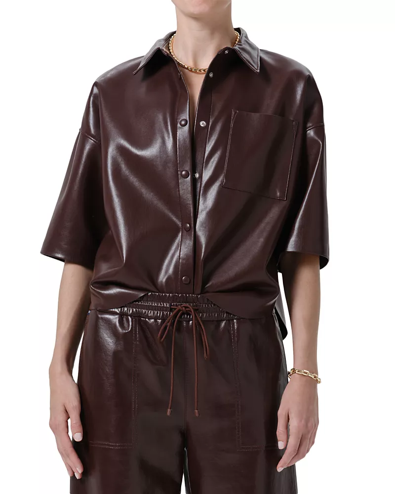 Citizens of Humanity Frances Cropped Faux Leather Shirt