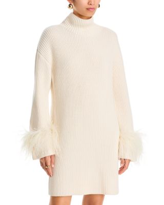 Kay Turtleneck Feather Trim Sweater Dress