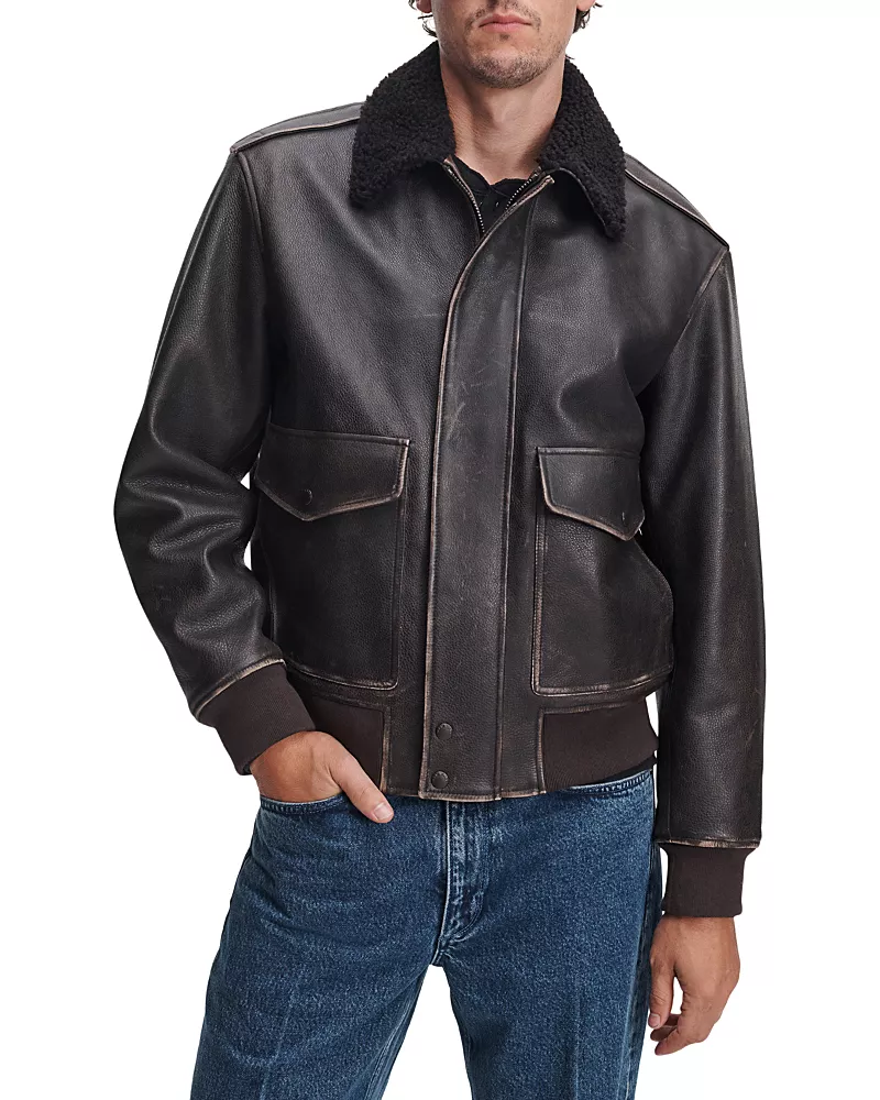 rag & bone Manston Leather Fleece Collar Flight Jacket