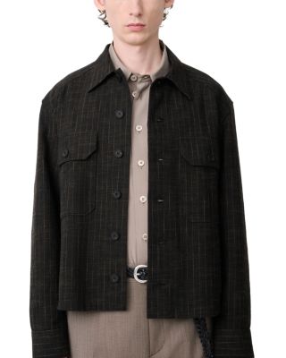 Studio Nicholson Slim Cotton & Wool Knit Check Overshirt