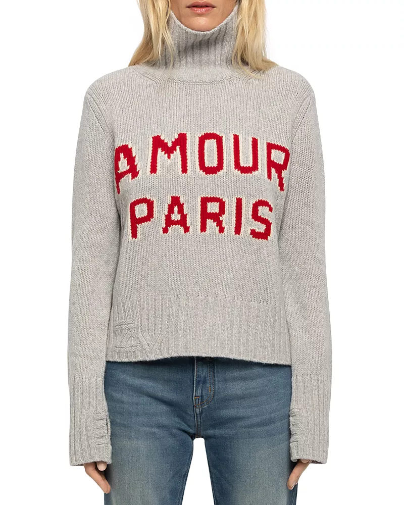 Zadig & Voltaire Nalma Wool Amour Paris Turtleneck Sweater
