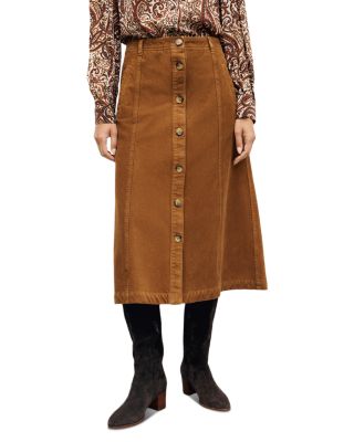 Tiphaine Velvet Cotton Stretch Midi Skirt