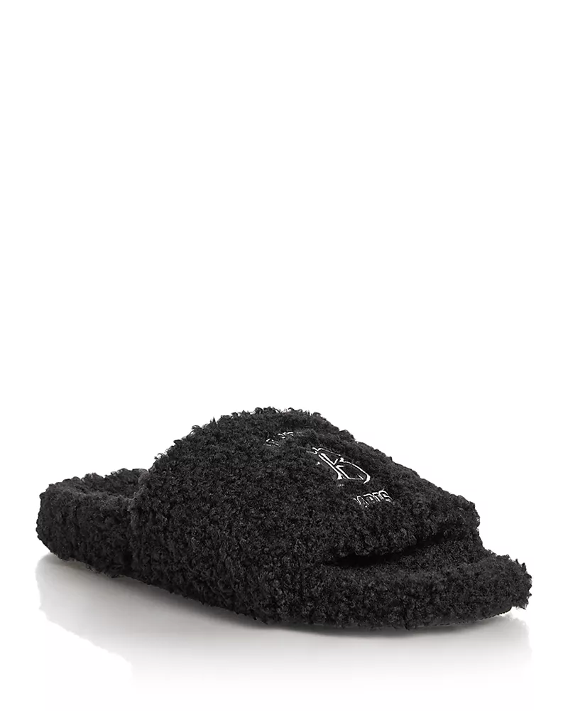 Balenciaga Men's Faux Shearling Logo Sandals