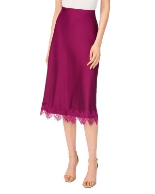 Satin Lace Trim Midi Skirt