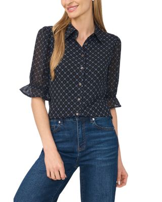 Ruffle Cuff Elbow Sleeve Shirt