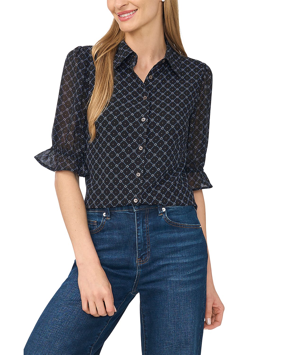CeCe Ruffle Cuff Elbow Sleeve Shirt