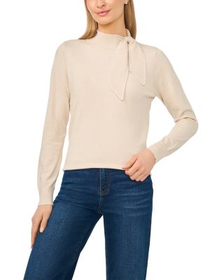 Embroidered Tie Neck Sweater