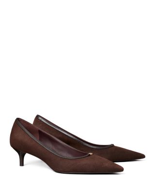 Women's Double T Buckle Suede Kitten Heel Pumps