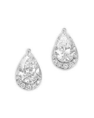 Luxe Collection Certified Lab Grown Diamond Pear Shaped Half Halo Stud Earrings in 14K White Gold, 1.50 tcw