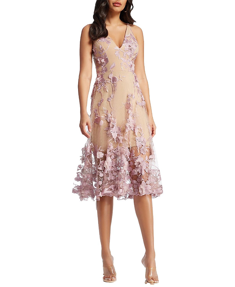 Dress The Population Audrey 3D Floral Embroidered V-Neck Dress