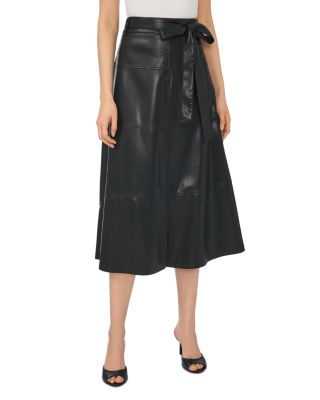 Faux Leather Tie Waist Midi Skirt