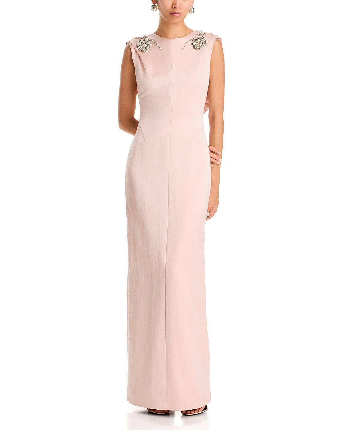 Erdem Embroidered Heavy Satin Sleeveless Draped Gown