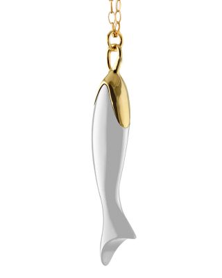 18K Yellow Gold & White Ceramic Perseverance Fish Charm Necklace, 30"