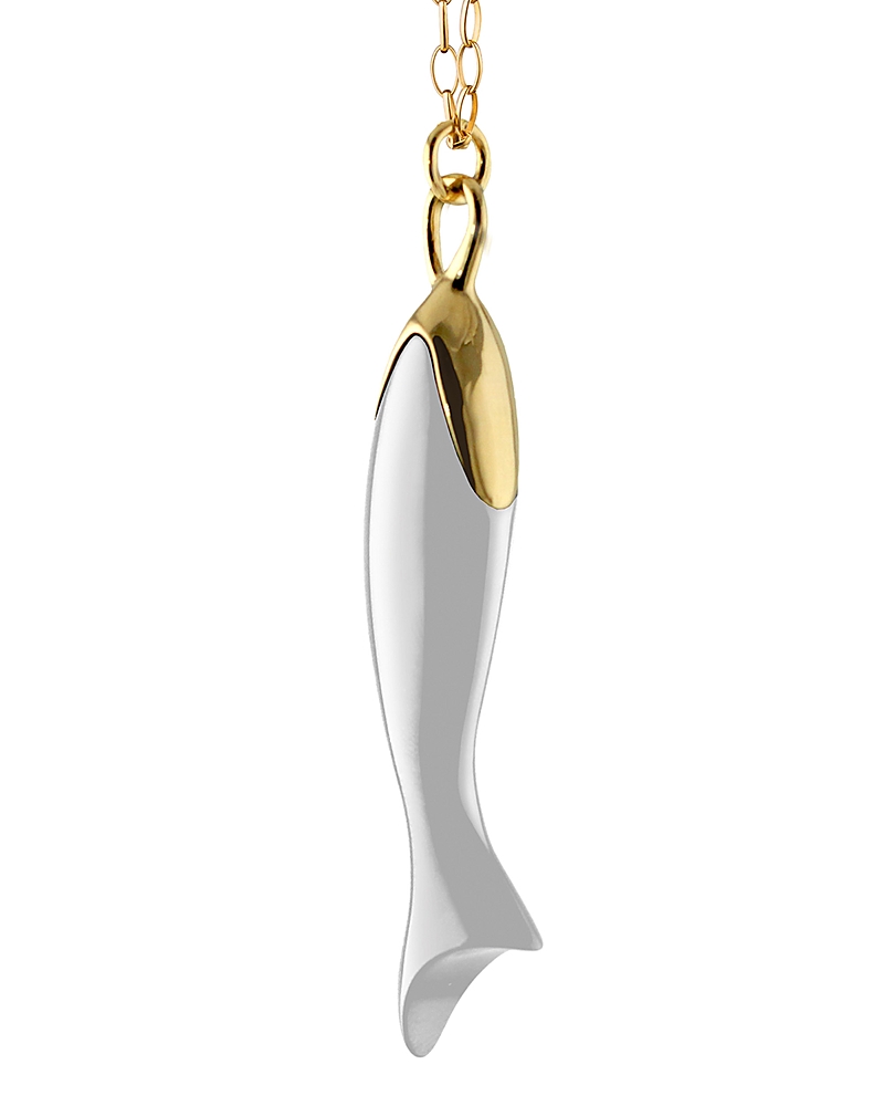 Monica Rich Kosann 18K Yellow Gold & White Ceramic Perseverance Fish Charm Necklace, 30
